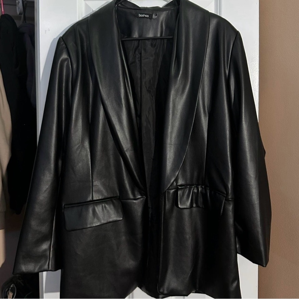Boohoo Leather Boyfriend Blazer